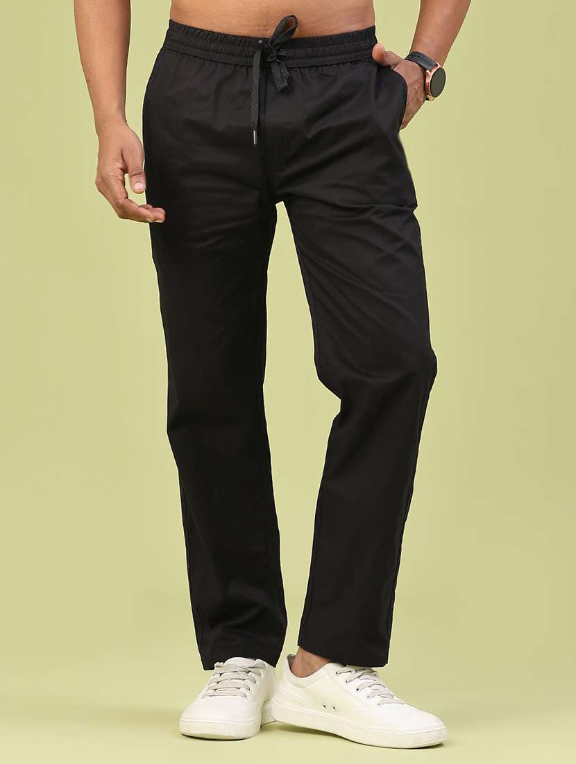 men solid mid rise full length track pant