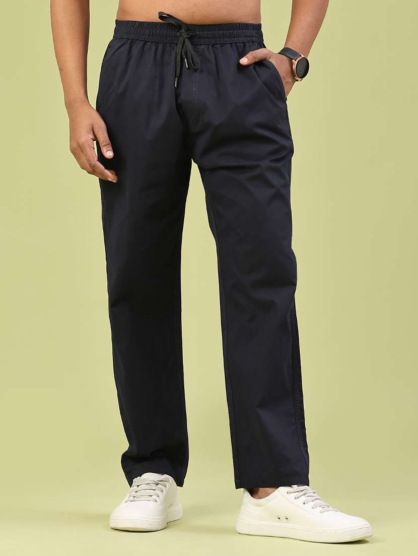 men solid mid rise full length track pant