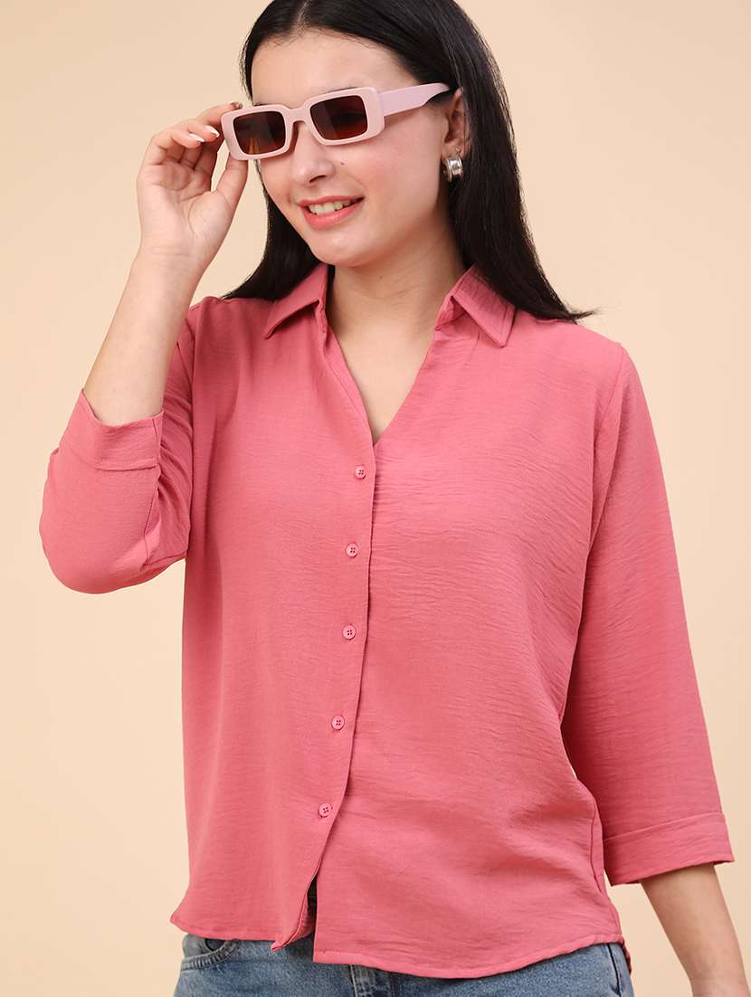 peach cotton regular shirt