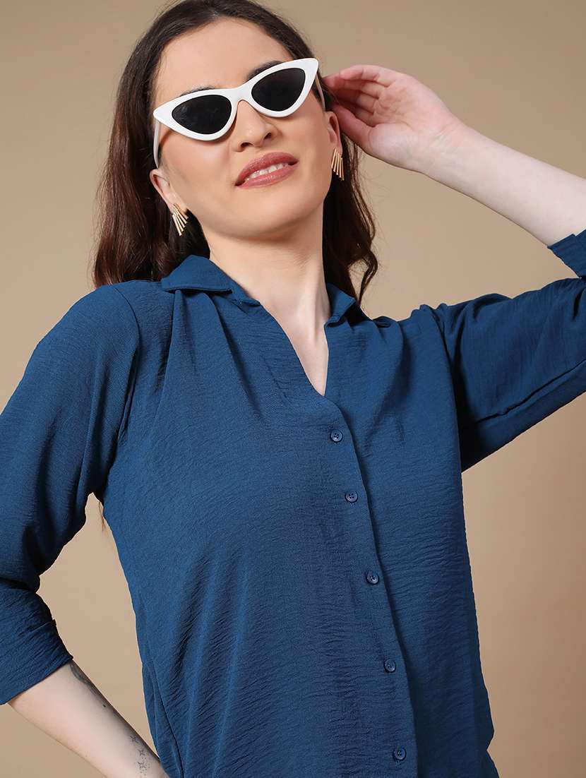teal cotton boxy shirt