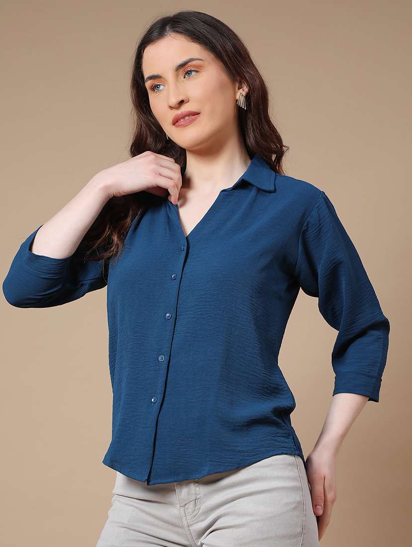 Teal Cotton Boxy Shirt - 22323611 -  Standard Image - 3