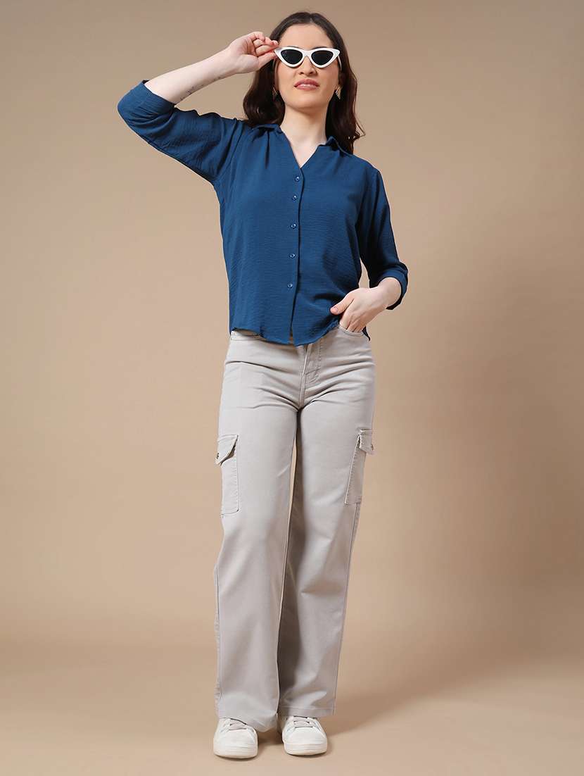 Teal Cotton Boxy Shirt - 22323611 -  Standard Image - 5