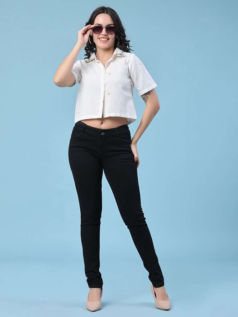 women embroidered short sleeves crop top - 22323642 -  Standard Image - 5