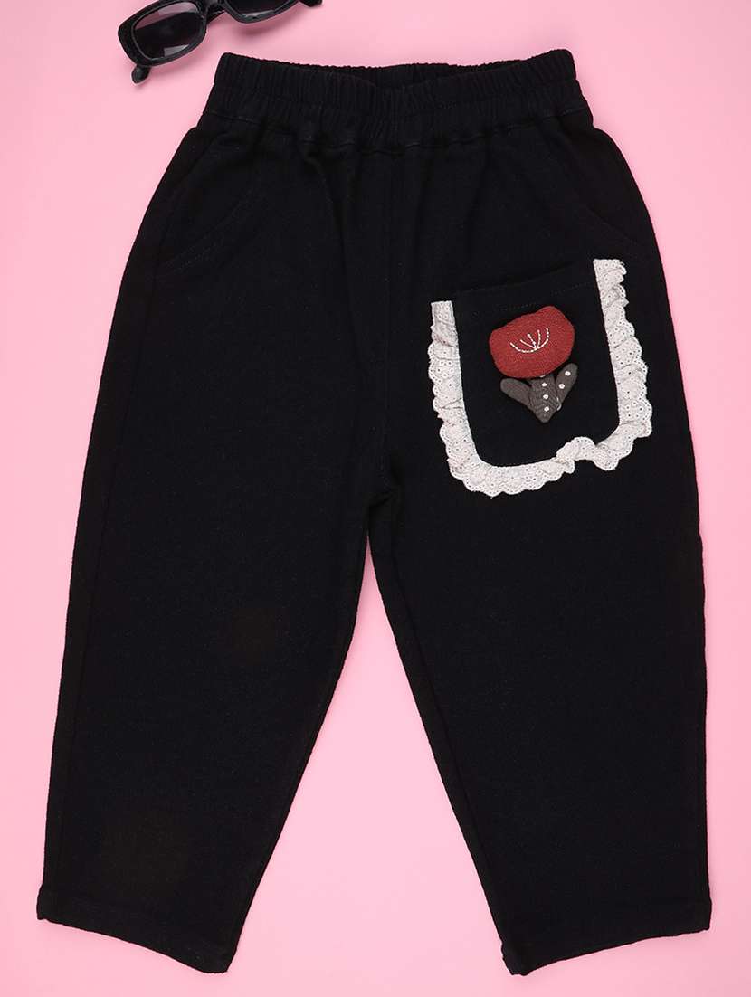 girls solid mid rise track pant