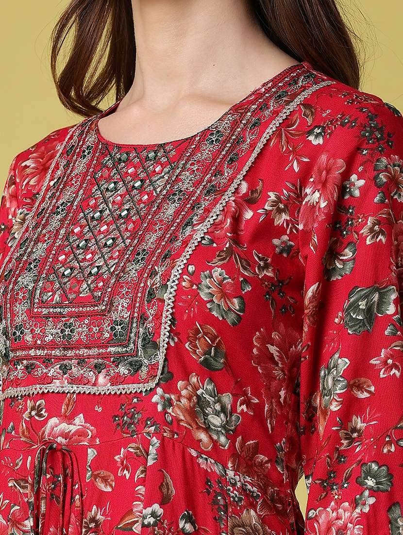 women printed three quarter sleeves kurta and sharaar set - 22323669 -  Standard Image - 3