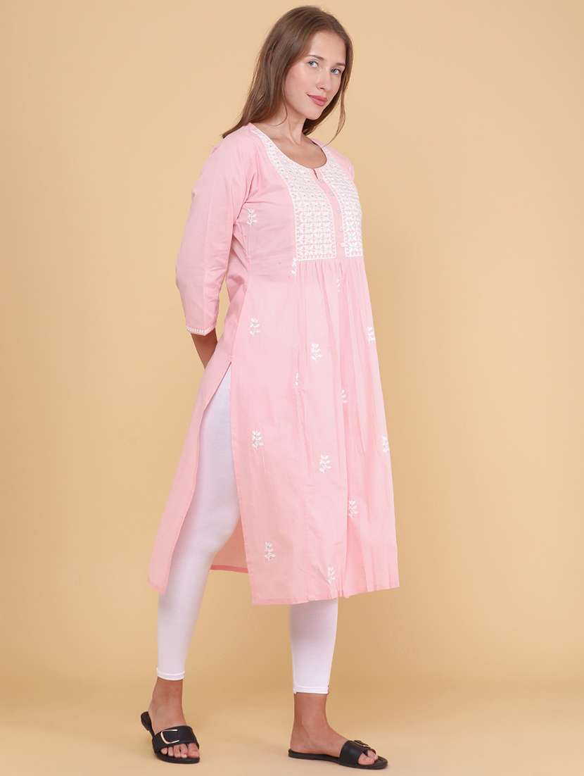 women embroidered three quarter sleeves straight kurta - 22323700 -  Standard Image - 3