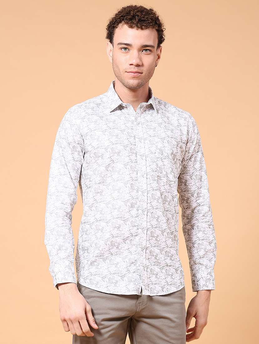 men printed long sleeve slim fit casual shirt