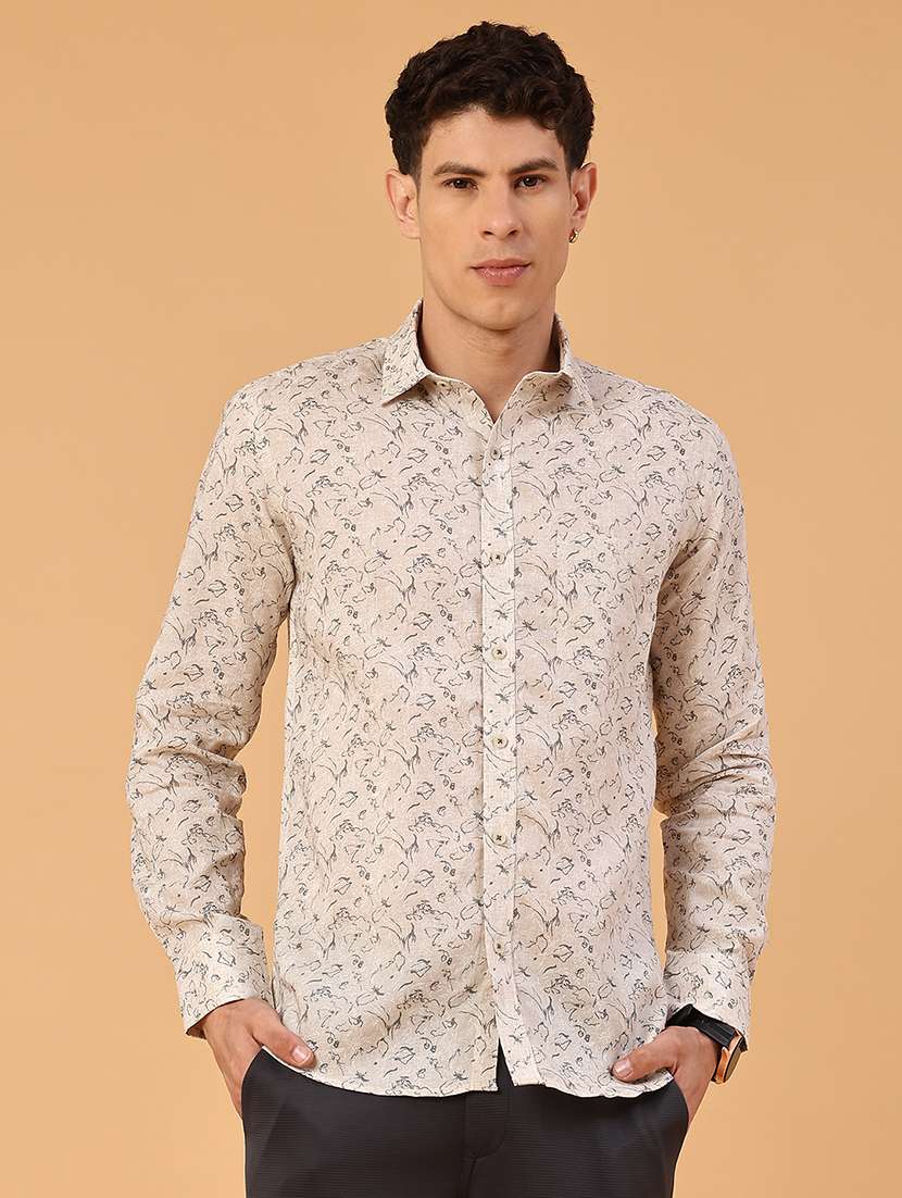 men printed long sleeve regular fit casual shirt