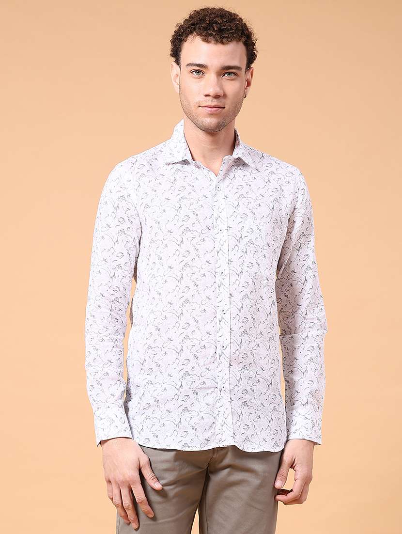 men printed long sleeve slim fit casual shirt