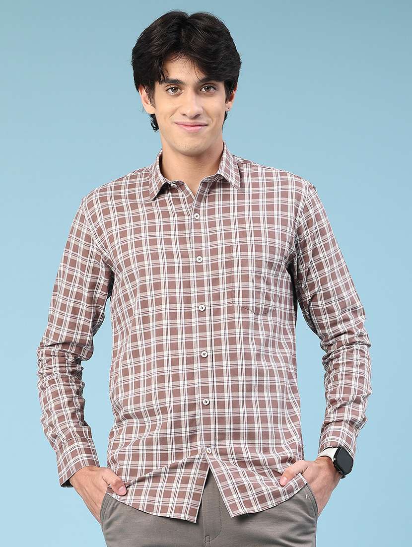 men checkered long sleeve regular fit casual shirt