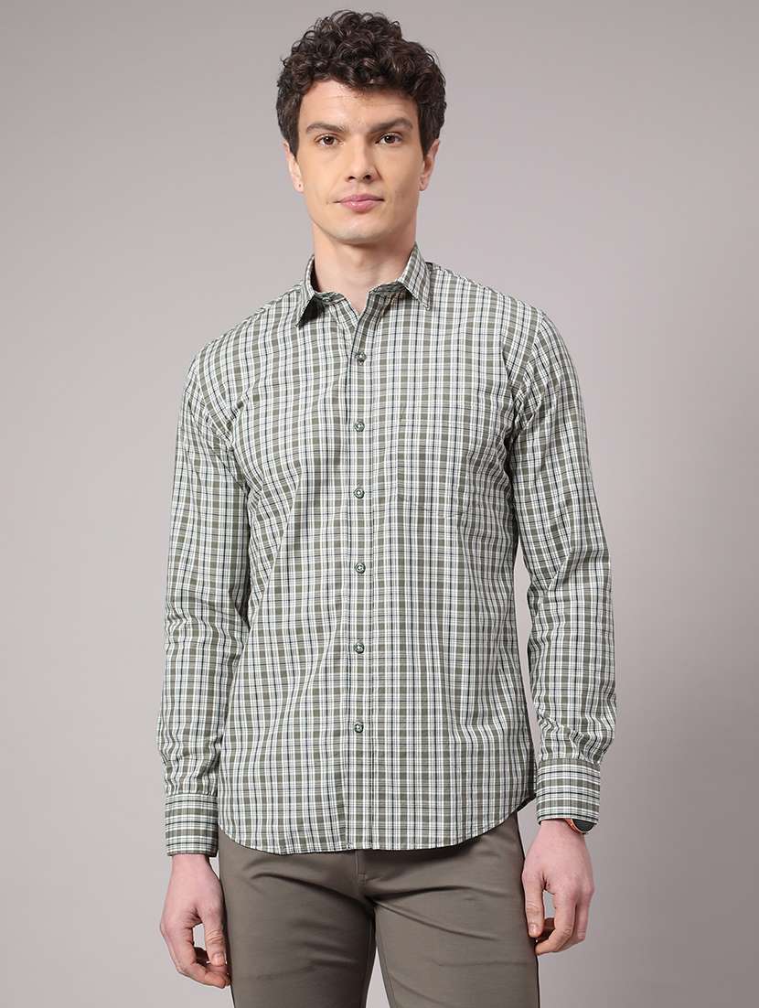 men checkered long sleeve slim fit casual shirt