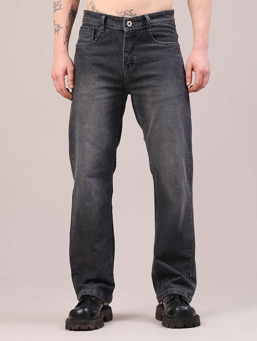 men washed mid rise full length straight fit jeans