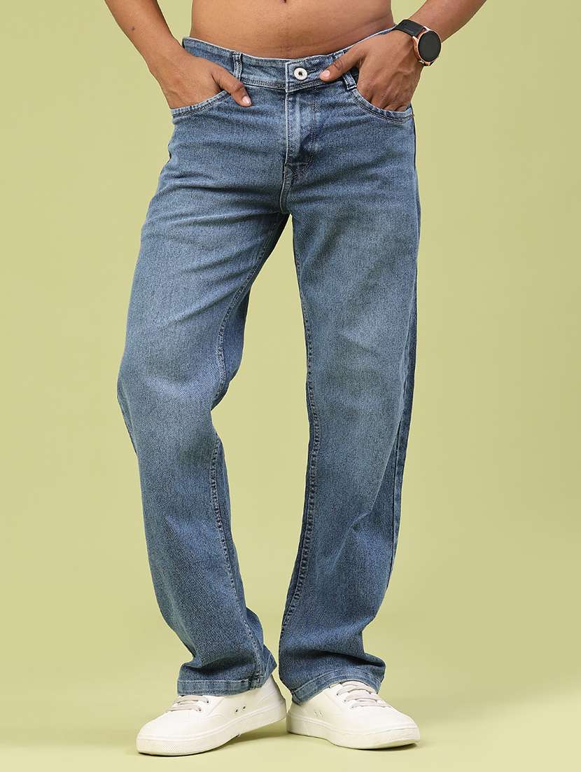 men washed mid rise full length straight fit jeans