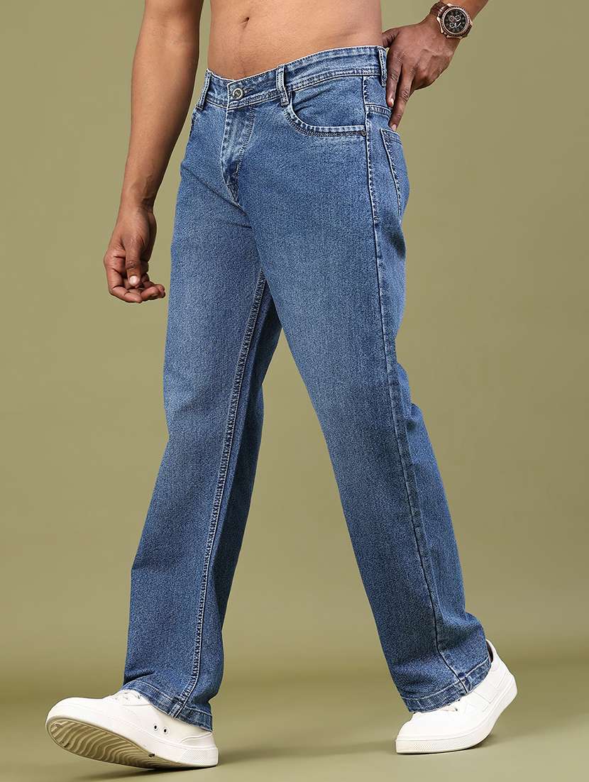 men washed mid rise full length straight fit jeans