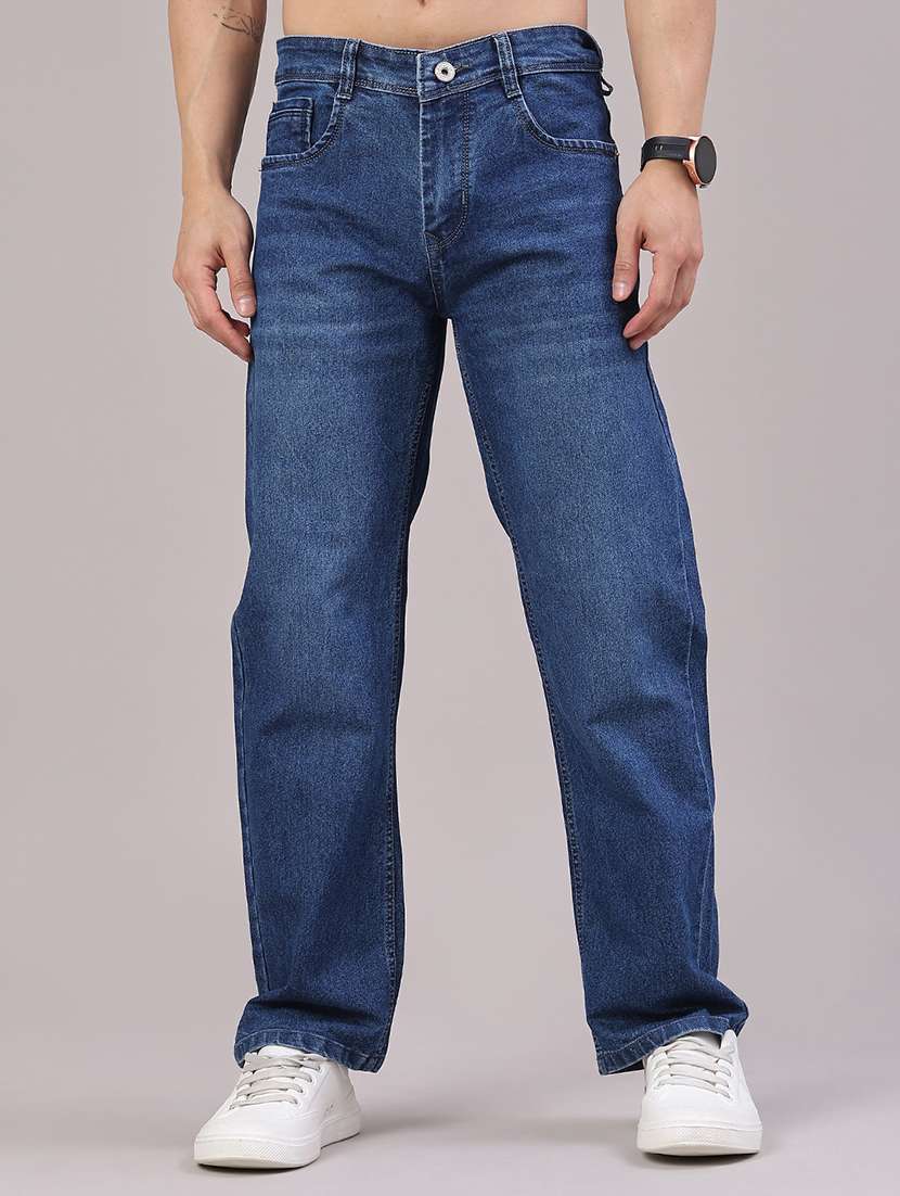 men washed mid rise full length relaxed fit jeans