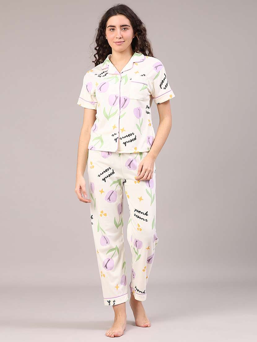 women printed short sleeve pyjama set nightwear