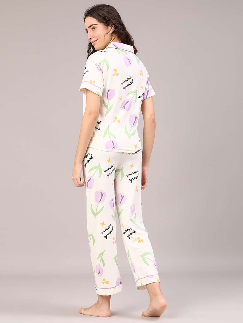 women printed short sleeve pyjama set nightwear - 22324016 -  Standard Image - 3