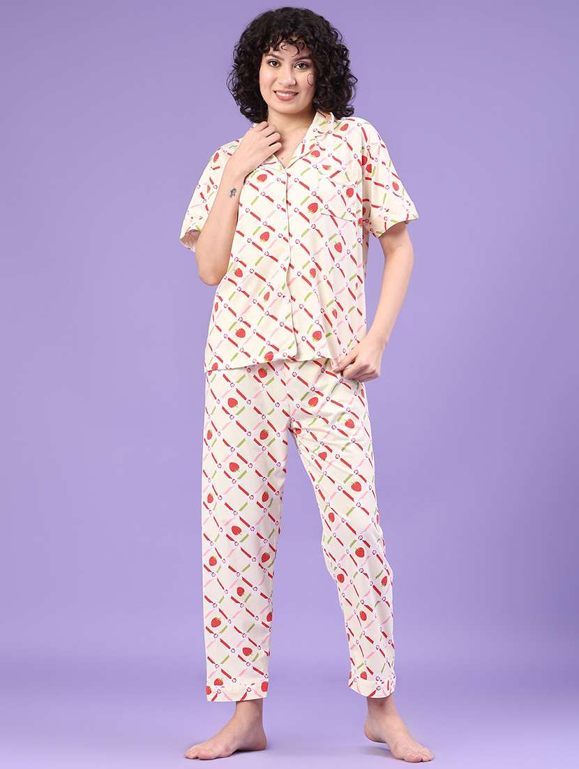 women printed short sleeve pyjama set nightwear