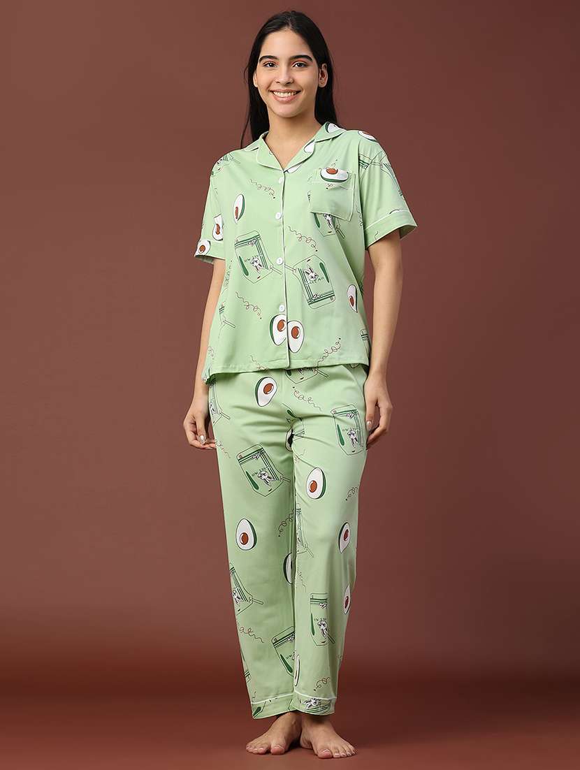 women printed short sleeve pyjama set nightwear