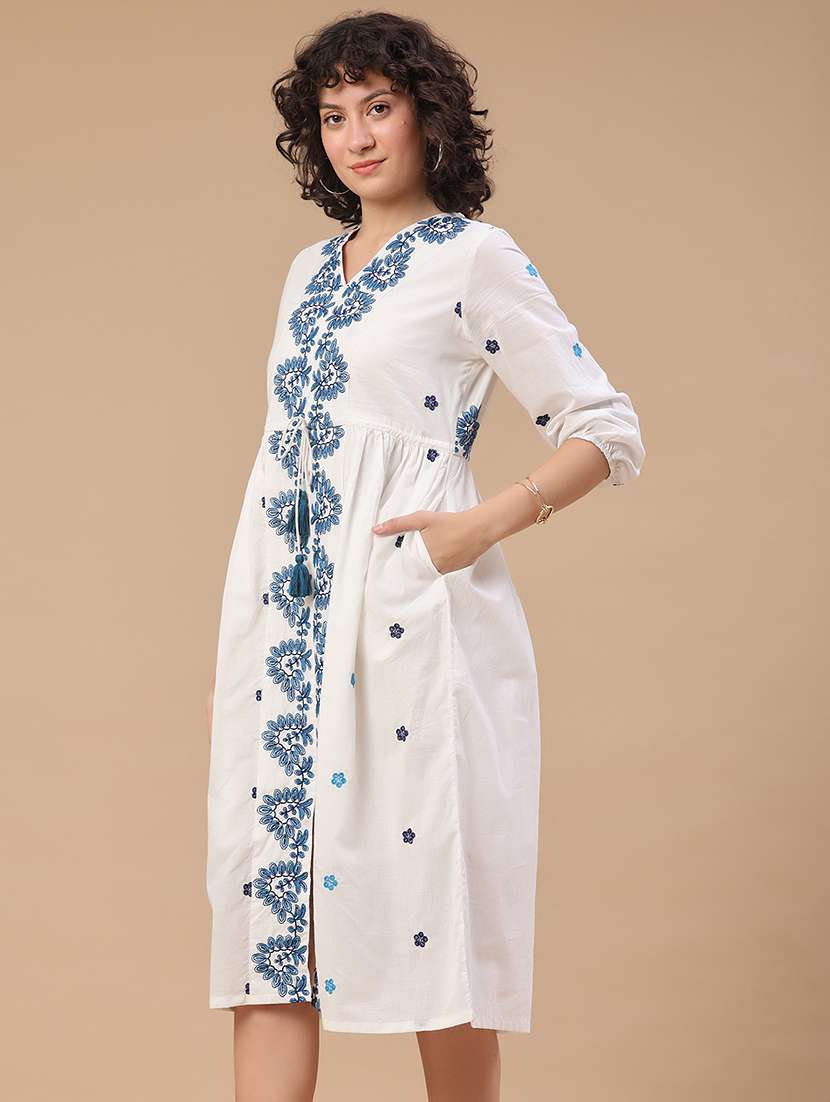 women embroidered three quarter sleeves a-line dress - 22324035 -  Standard Image - 3