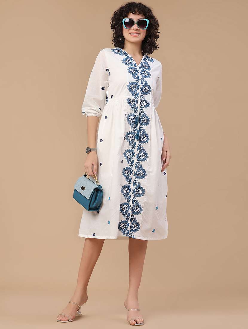women embroidered three quarter sleeves a-line dress - 22324035 -  Standard Image - 5