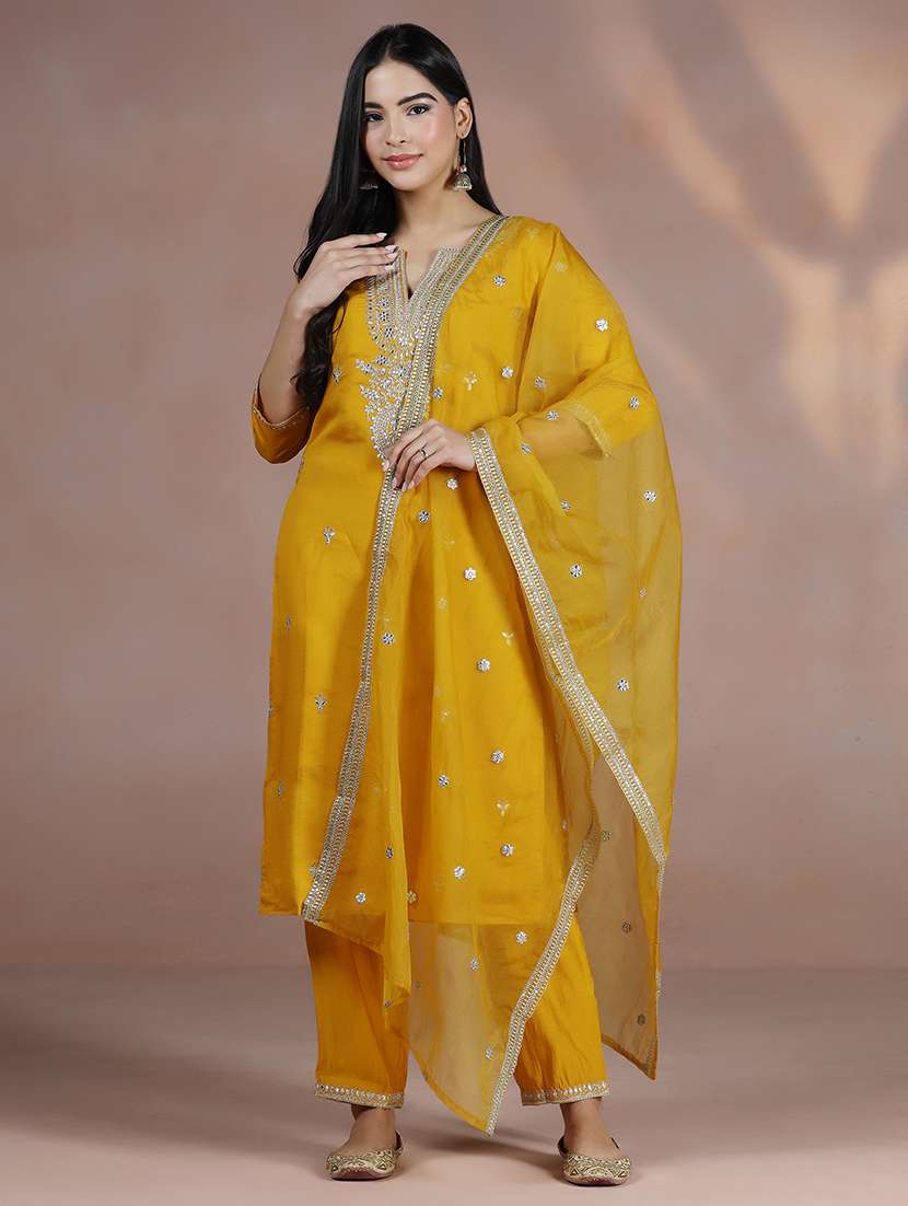 women mustard suit set