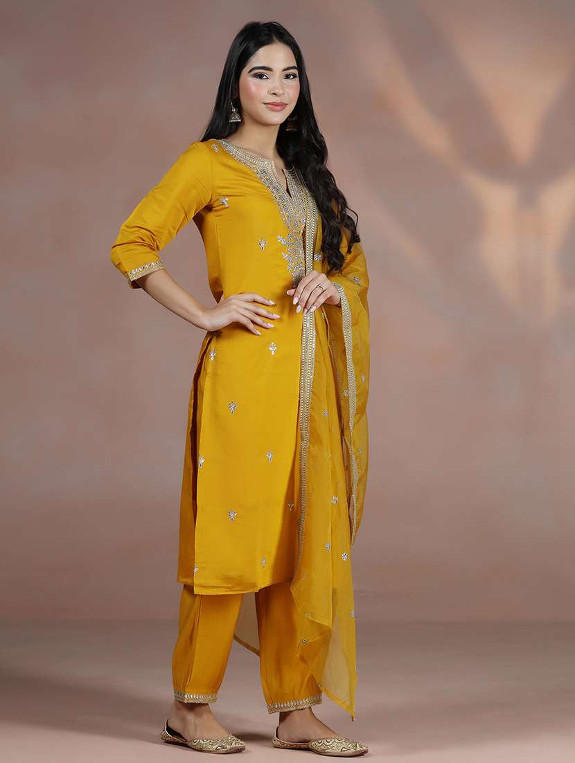 women mustard suit set - 22324121 -  Standard Image - 3