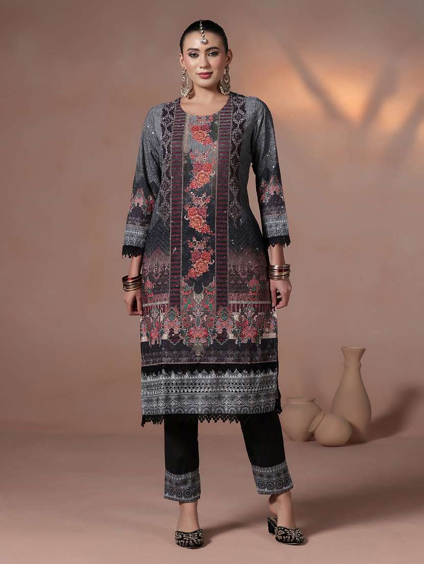 women printed round neck kurta pant with dupatta set