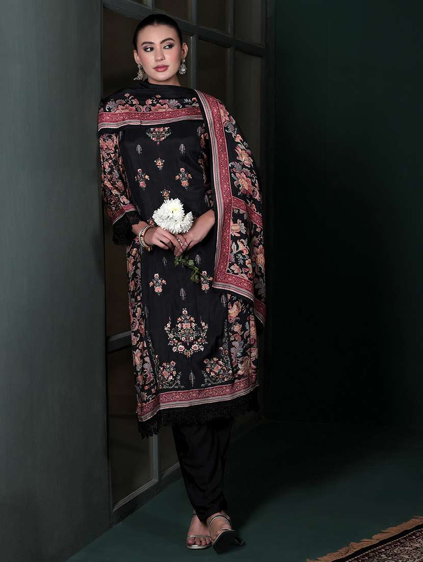 women printed round neck kurta pant with dupatta set