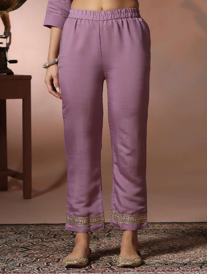 women solid with work three quarter sleeve kurta pant with dupatta set - 22324173 -  Standard Image - 5
