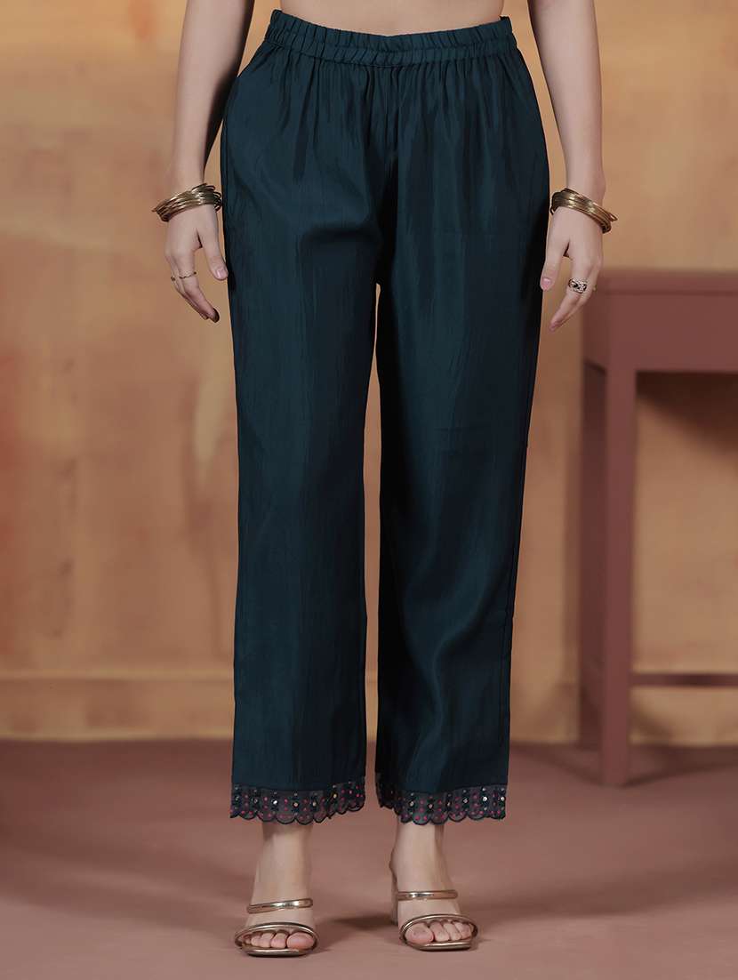 women solid with work three quarter sleeve kurta pant with dupatta set - 22324176 -  Standard Image - 5