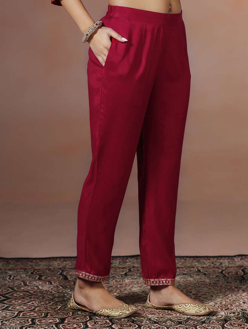 women solid with work three quarter sleeve kurta pant with dupatta set - 22324181 -  Standard Image - 5