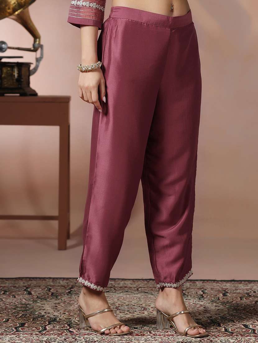 women solid with work three quarter sleeve kurta pant with dupatta set - 22324187 -  Standard Image - 5