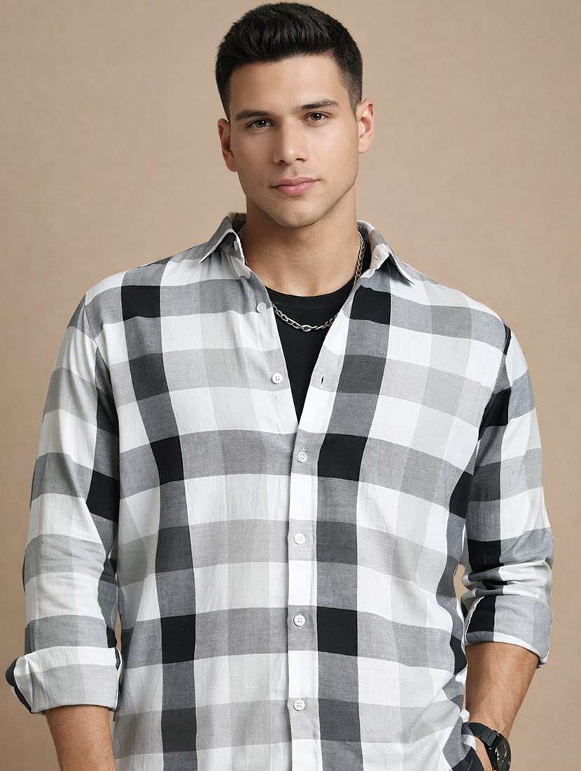men checkered long sleeve regular fit casual shirt