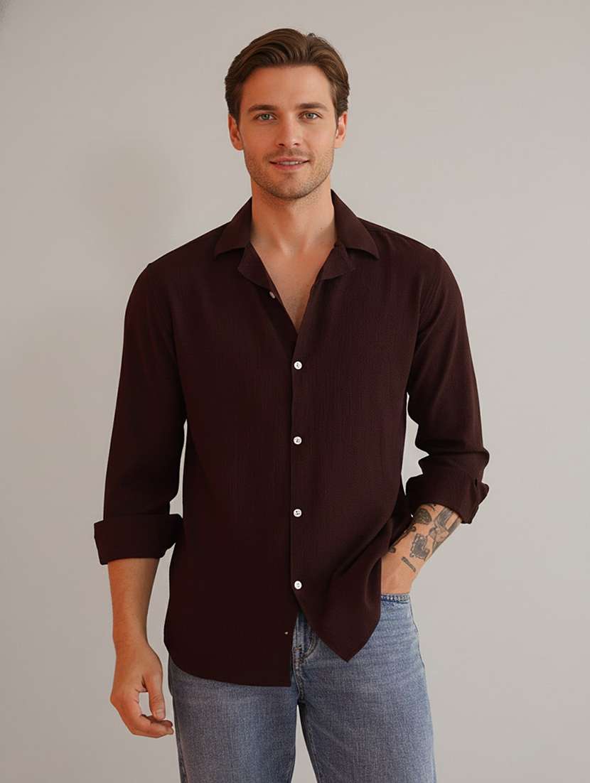 men solid long sleeve regular fit casual shirt