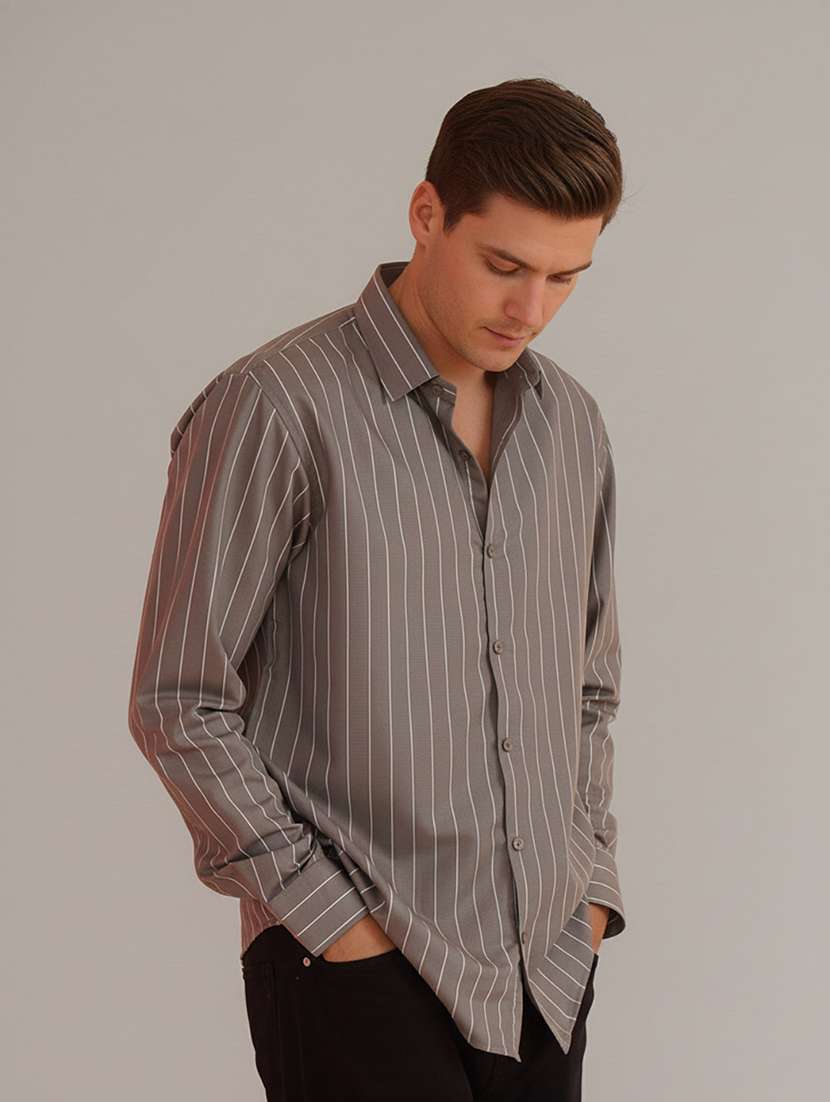 men striped long sleeve regular fit casual shirt