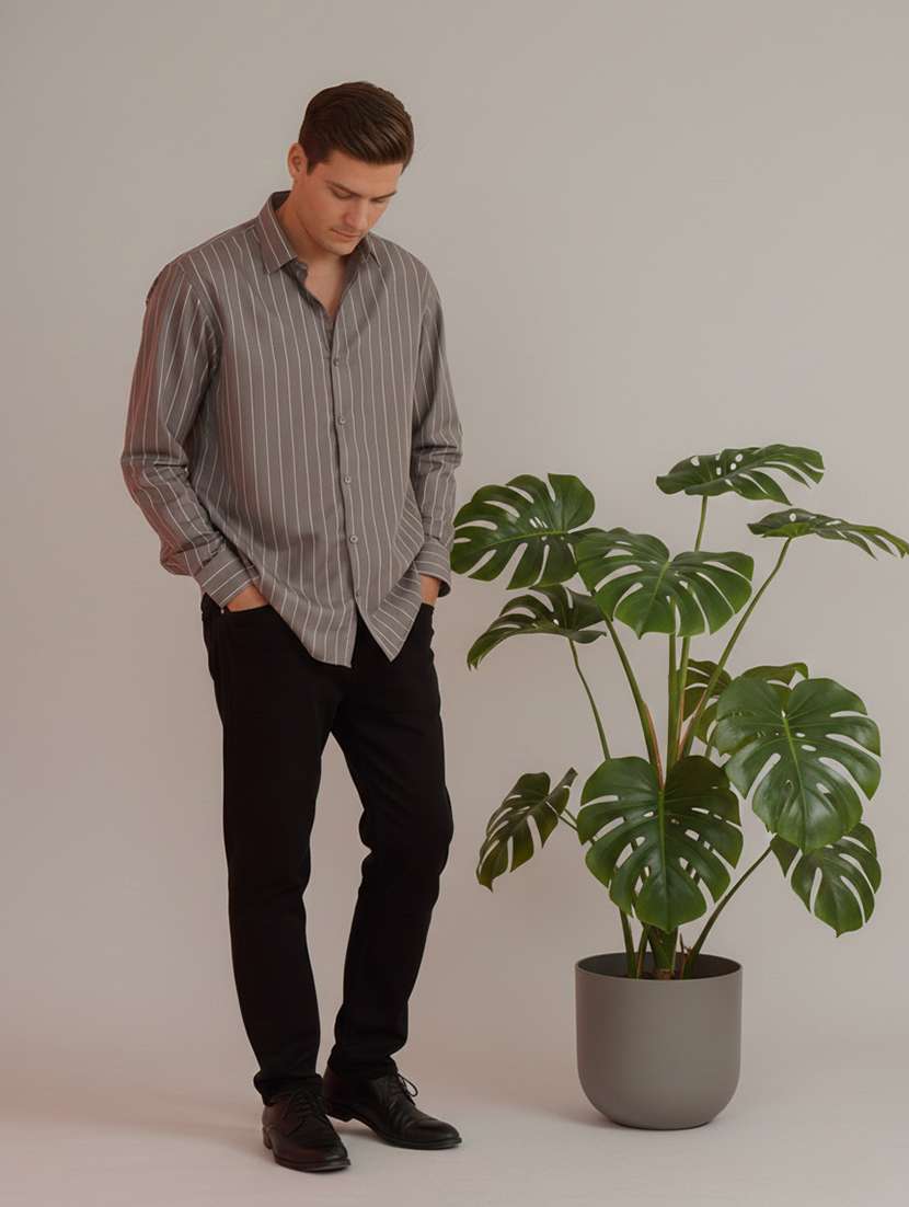 men striped long sleeve regular fit casual shirt - 22324323 -  Standard Image - 3