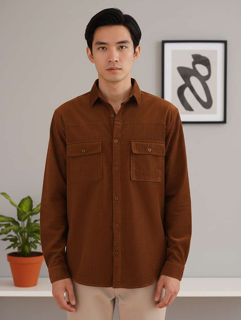 men solid long sleeve regular fit casual shirt