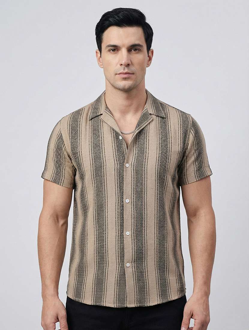 men striped short sleeve regular fit casual shirt