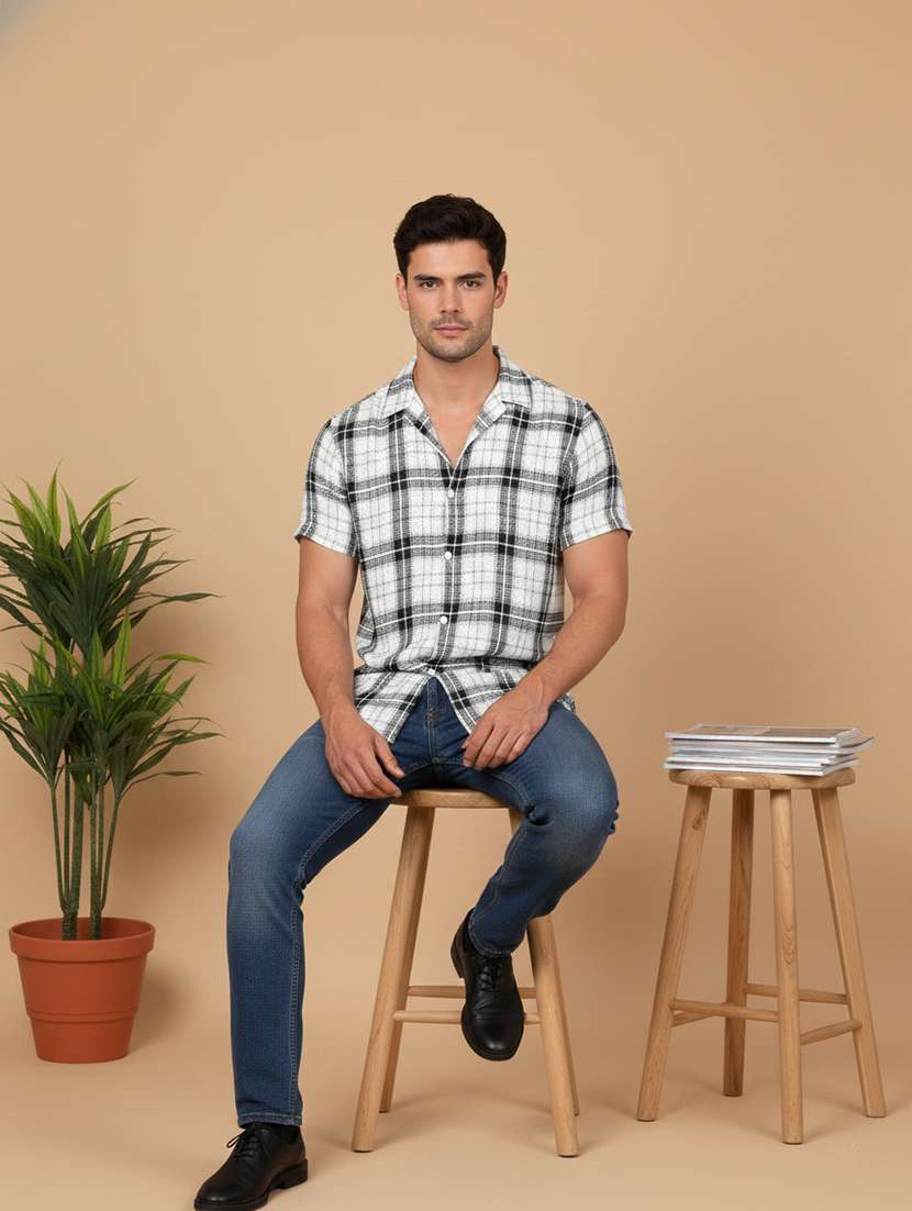 men checkered short sleeve regular fit casual shirt - 22324343 -  Standard Image - 3