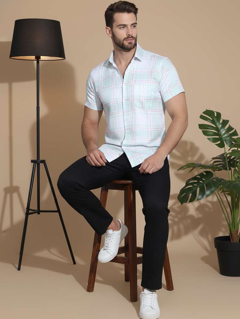 men checkered short sleeve regular fit casual shirt - 22324348 -  Standard Image - 3