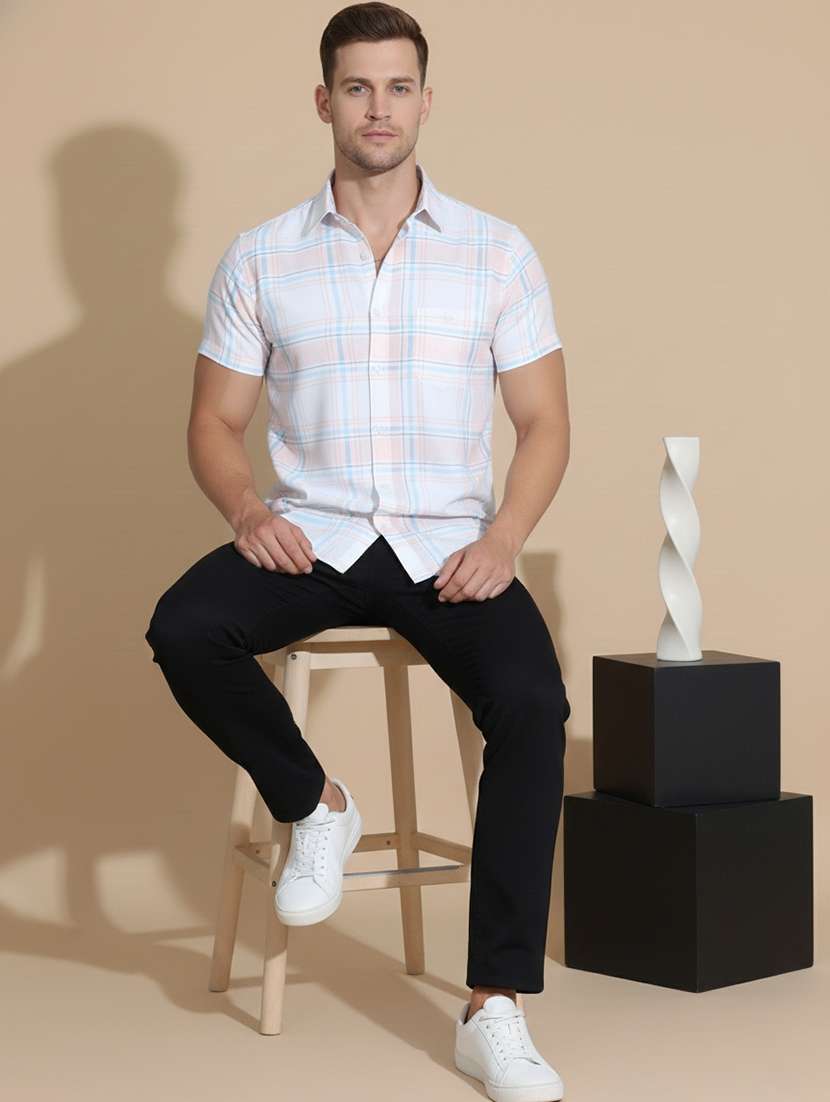 men checkered short sleeve regular fit casual shirt - 22324349 -  Standard Image - 3