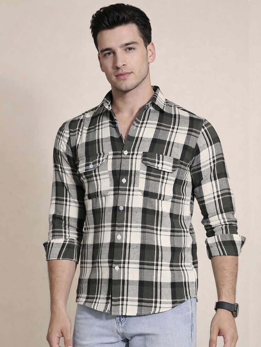 men checkered long sleeve regular fit casual shirt