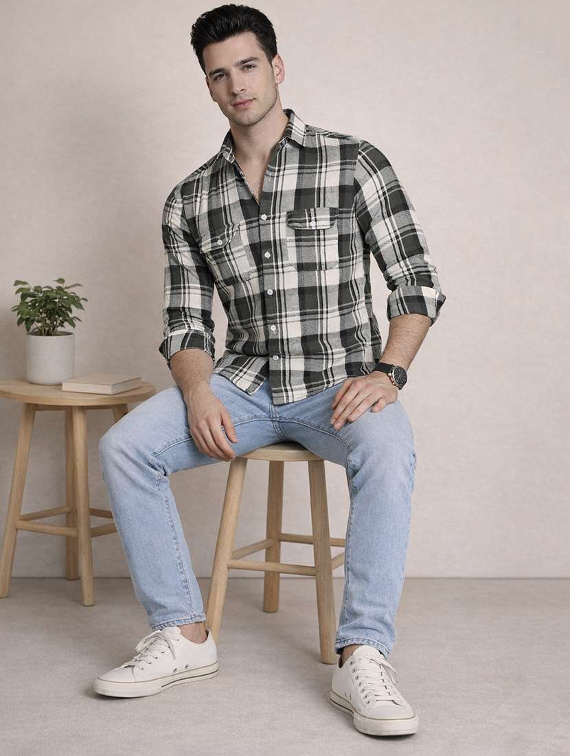 men checkered long sleeve regular fit casual shirt - 22324352 -  Standard Image - 3