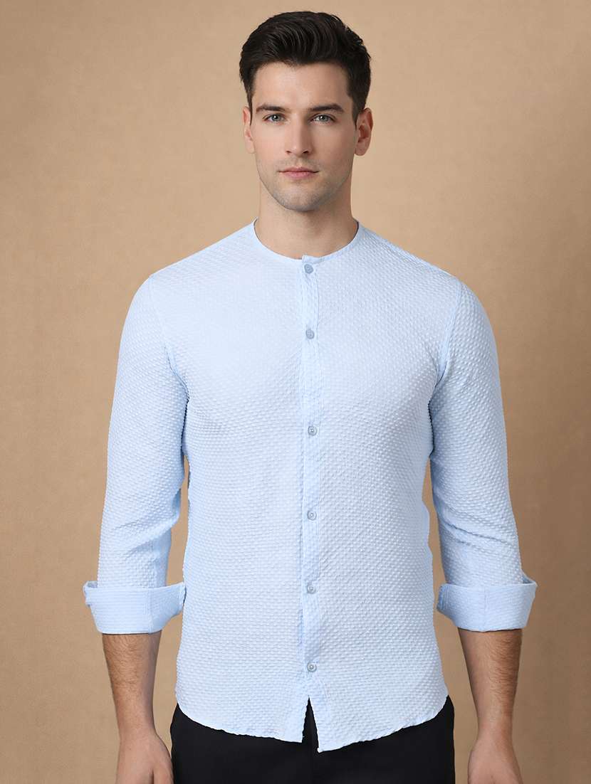 men self design long sleeve regular fit casual shirt