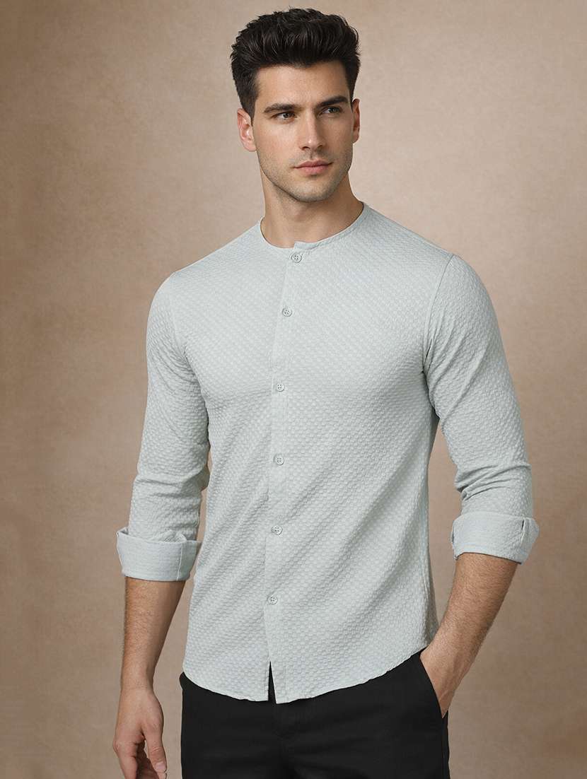 men self design long sleeve regular fit casual shirt