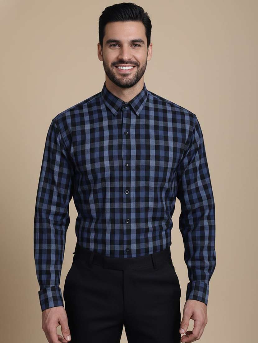 men checkered long sleeve regular fit formal shirt