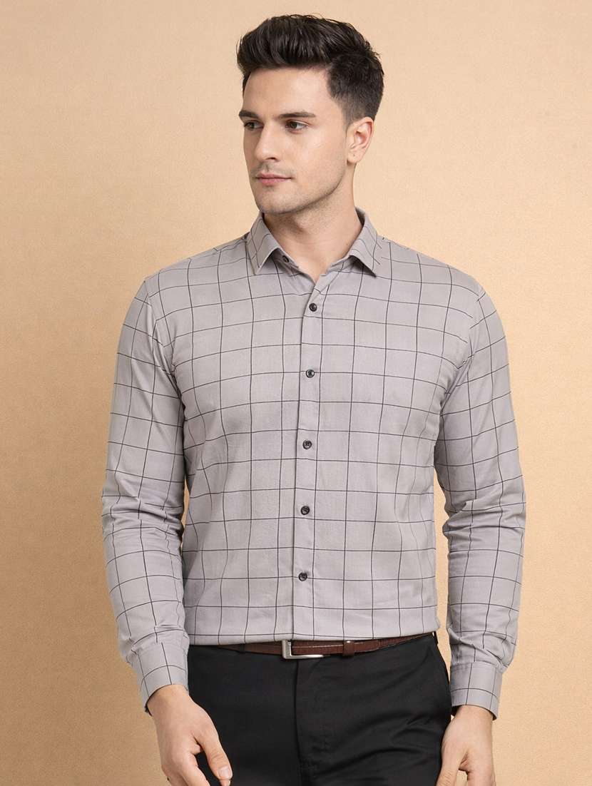 men checkered long sleeve regular fit formal shirt