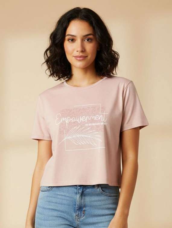 women printed short sleeve crop t-shirt