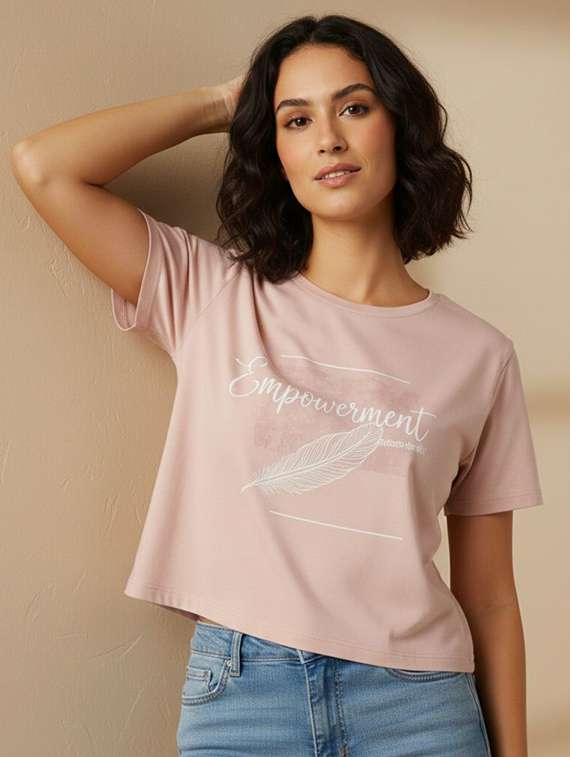 women printed short sleeve crop t-shirt - 22324400 -  Standard Image - 3